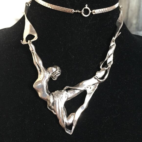Sterling Silver Vintage Modernist Acrobat Necklace Circus Trapeze Artisan - Picture 1 of 8